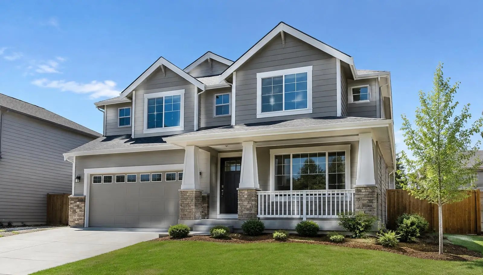 Two story Colorado home with new siding, white trim, new windows and front porch