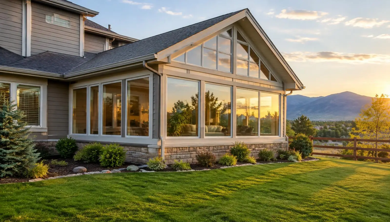 Newly built room addition with large windows
